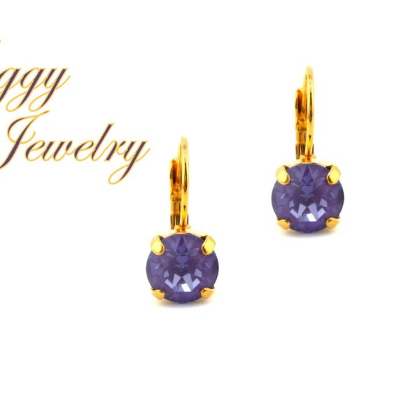 Amethyst Ignite Purple Genuine Austrian Crystal Gold Plated Lever-back Earrings - Picture 6 of 7